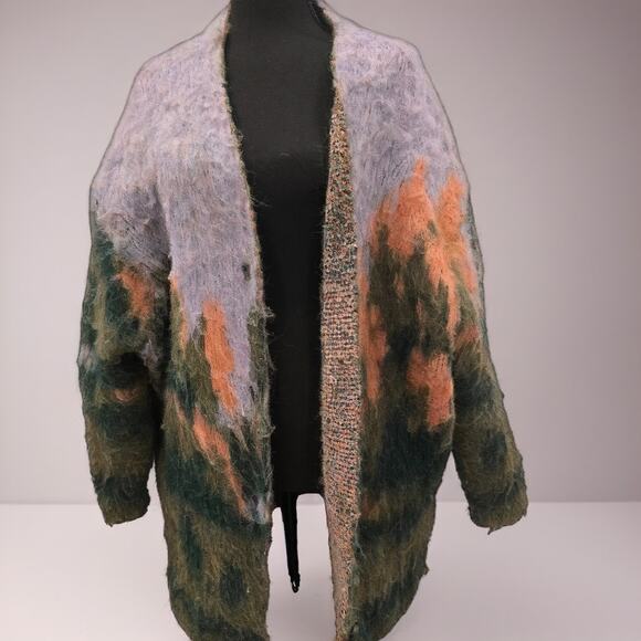 ZARA Landscape Knit Cardigan Coat Multicolor Oversized - Picture 4 of 5